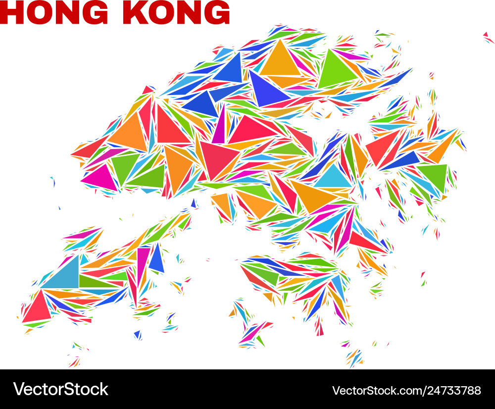 Hong kong map - mosaic of color triangles Hong kong map - mosaic of color triangles vector image