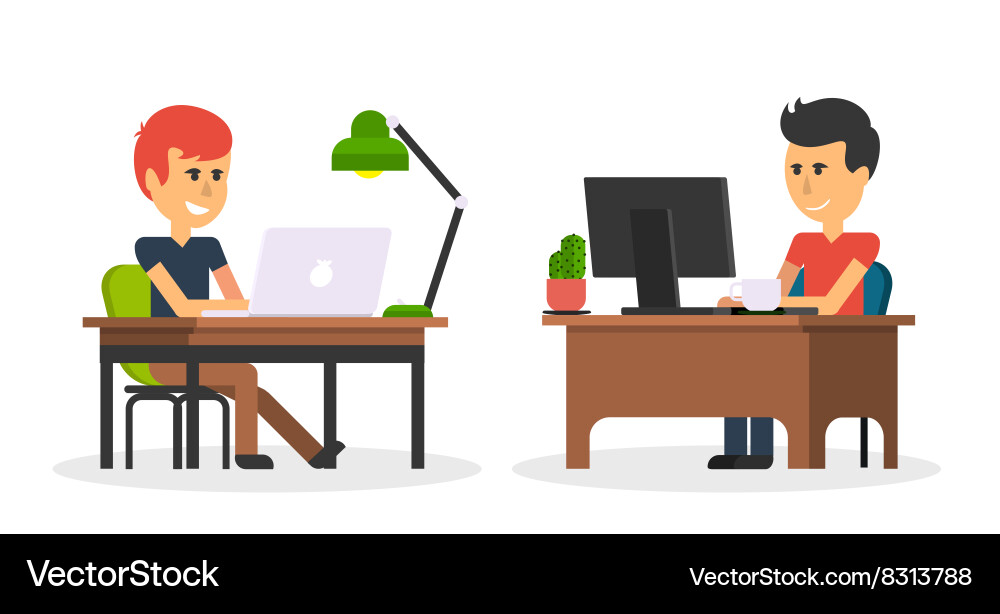 Man work with computer design flat Vector Image