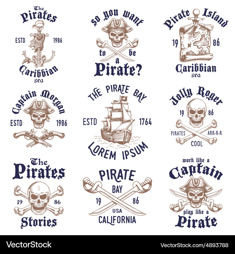 Pirate Emblems & Nautical Icons Vector Image