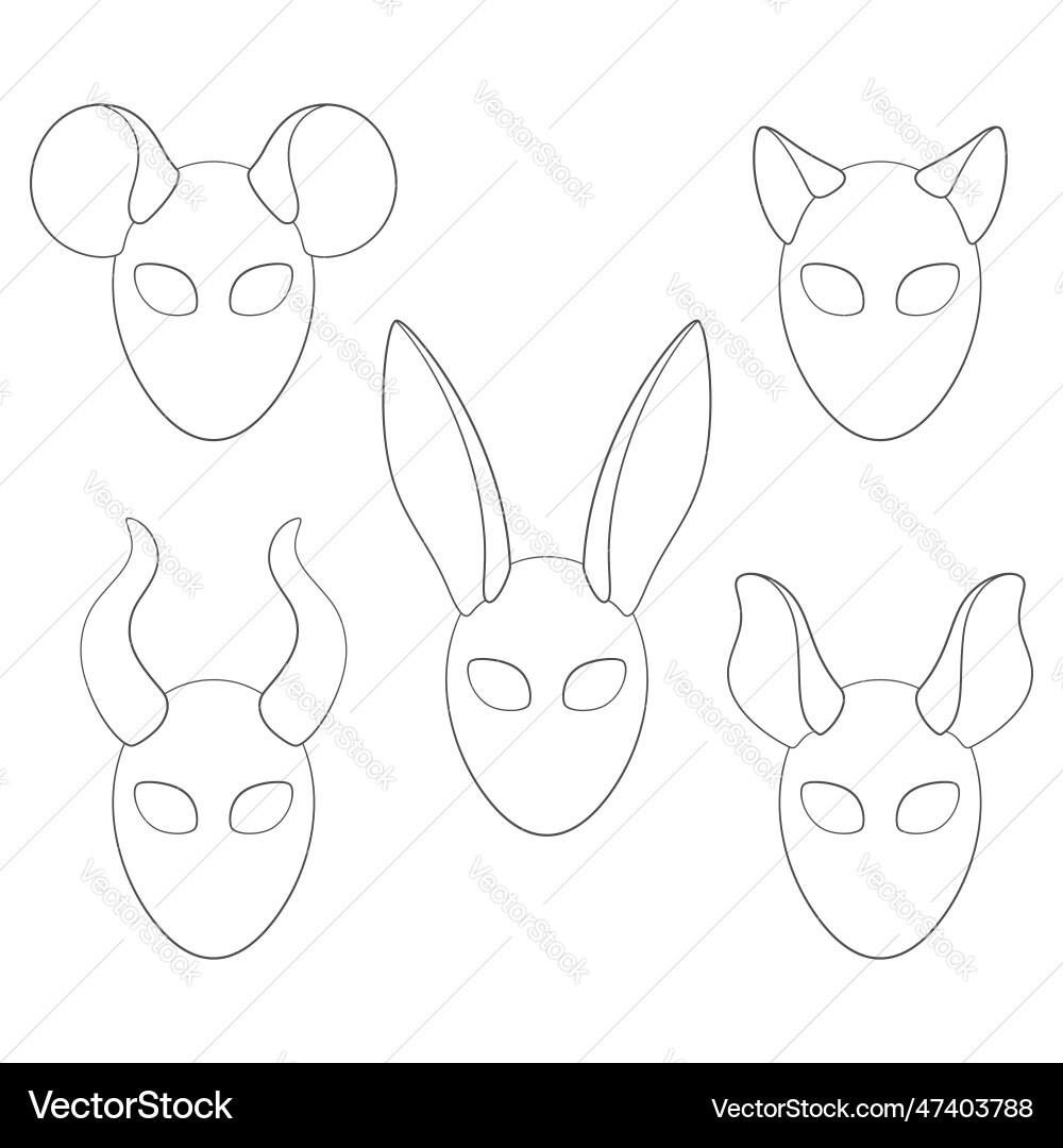Set of carnival masks with rabbit cat mouse Vector Image