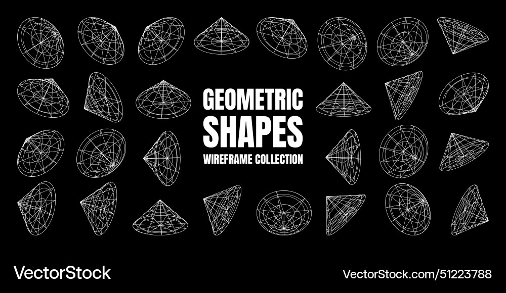 Wireframe lined shapes perspective mesh 3d grid Vector Image