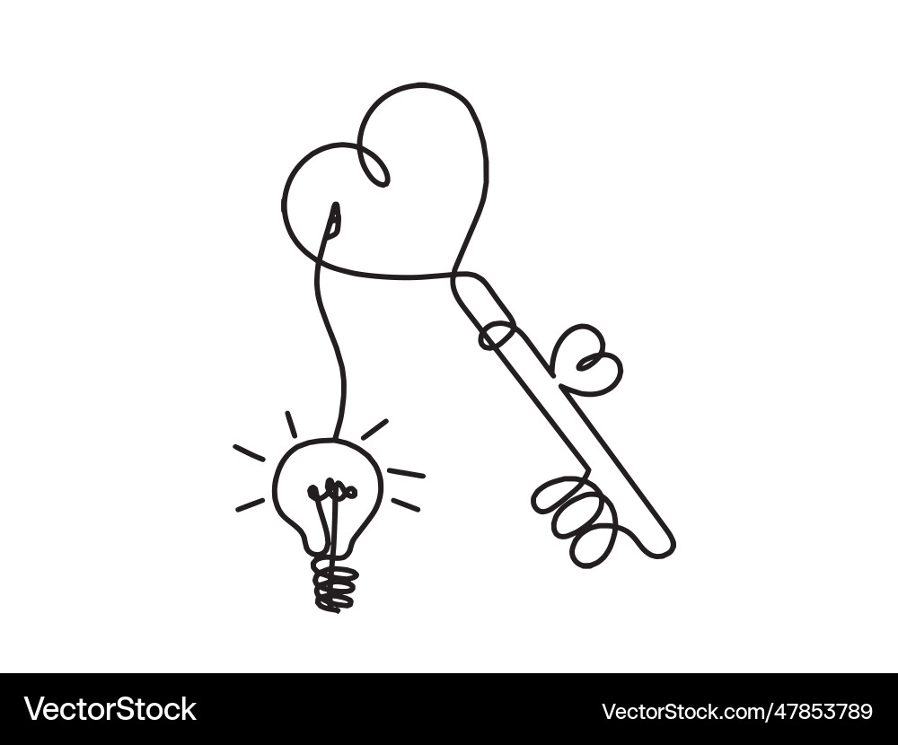 Abstract heart-key with light bulb as continuous Abstract heart-key with light bulb as continuous vector image