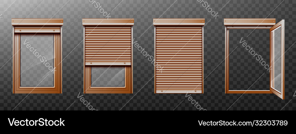 Brown window with roller shutter up and close set Brown window with roller shutter up and close set vector image