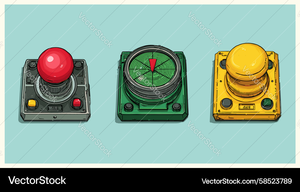 Colorful Control Buttons with Joystick Vector Image