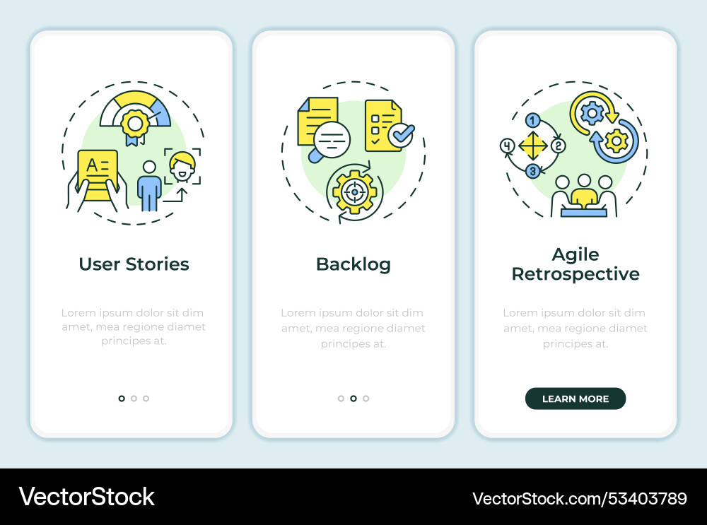 Essential agile components onboarding mobile app Essential agile components onboarding mobile app Vector Image