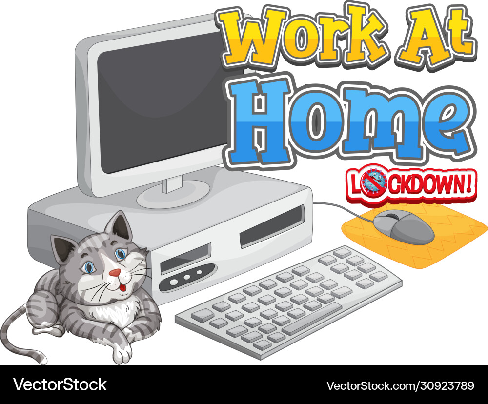 Font design for work from home with cat Font design for work from home with cat vector image