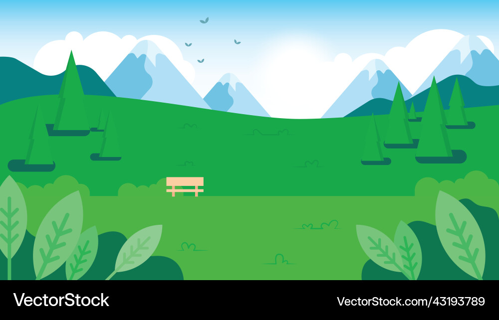 Grassland with mountains and sunny sky Grassland with mountains and sunny sky vector image