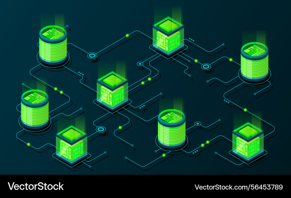Isometric concept of big data processing server Isometric concept of big data processing server vector image