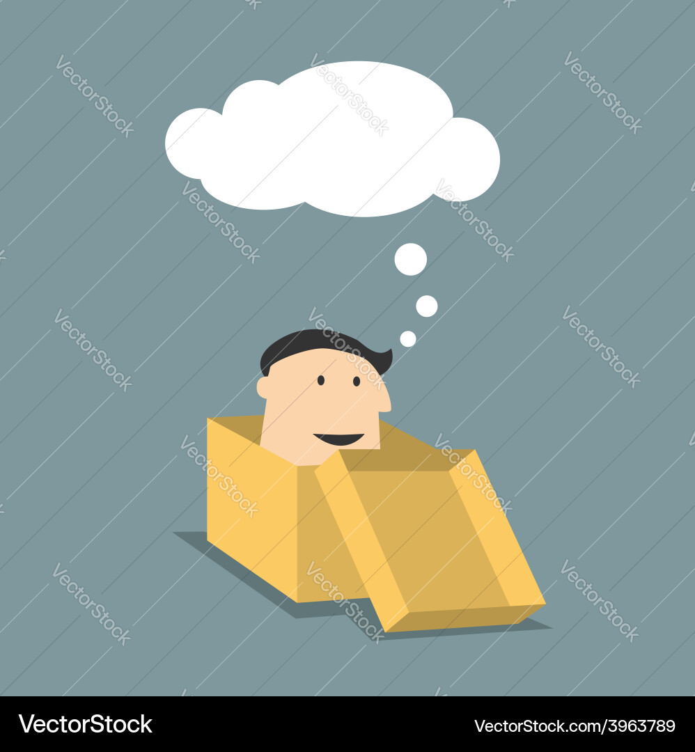Man in a Delivery Box with Thought Bubble vector image