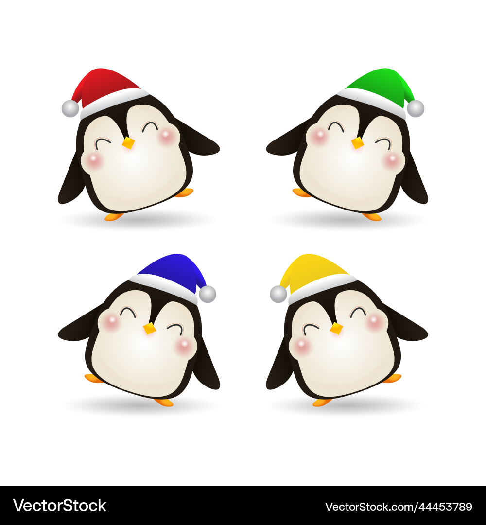 Merry christmas and happy new year group penguin Merry christmas and happy new year group penguin vector image