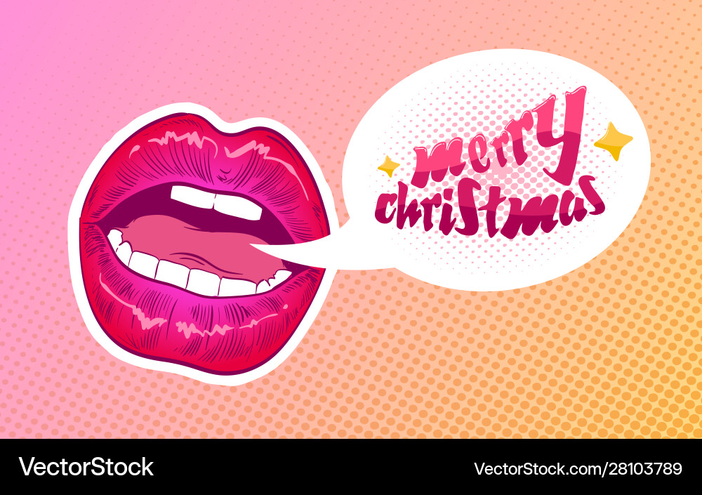 Pop Kunst Frau Lippen fröhlich Weihnachten sexy Mund Pop Kunst Frau Lippen fröhlich Weihnachten sexy Mund vektorbild