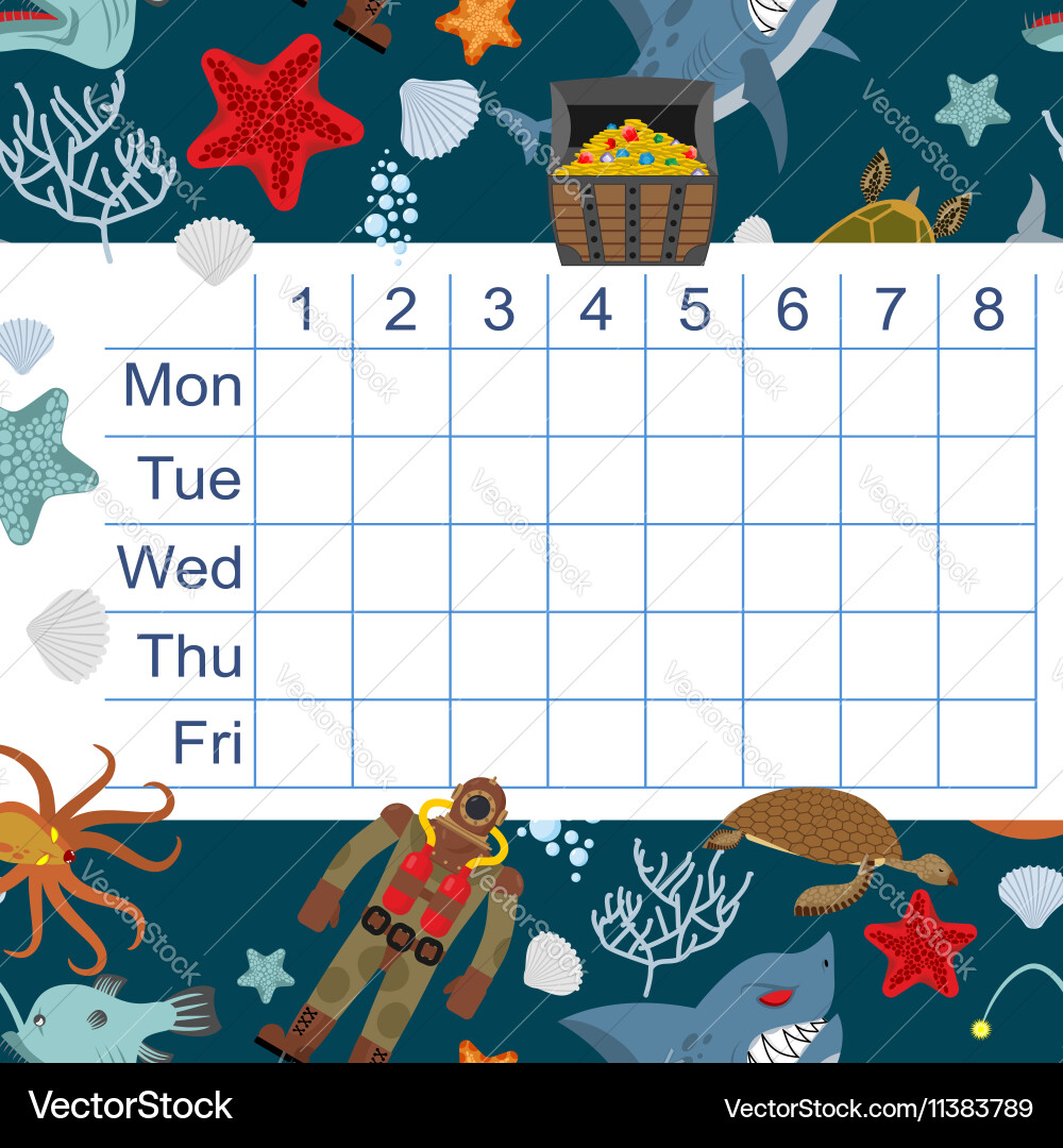 Schedule for students timetable with lessons Vector Image
