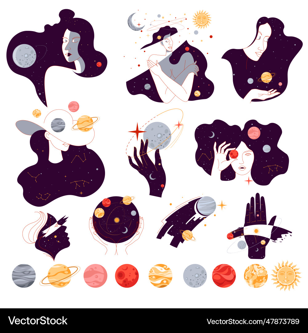 Universe and outer space solar system planets Universe and outer space solar system planets vector image