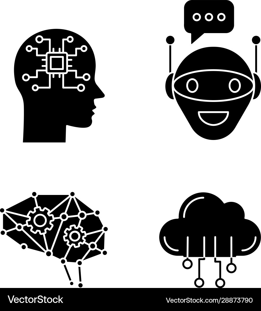 AI Icon Set - Neural Network & Chatbot Vector Image