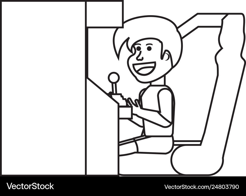 Boy playing in retro console video game machine vector image