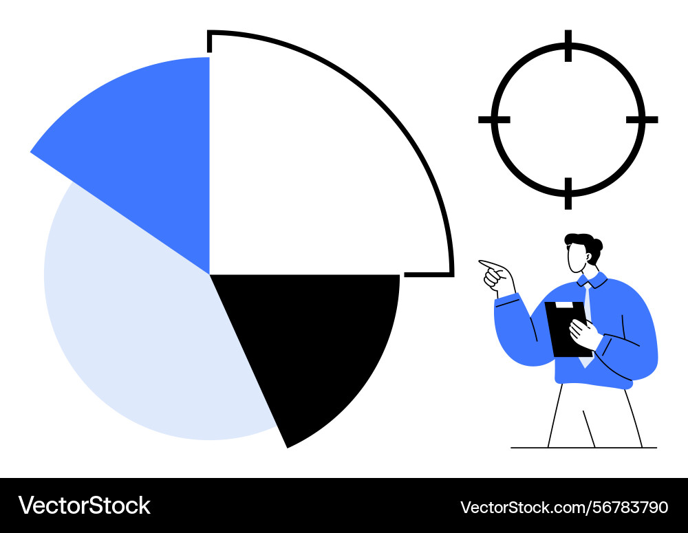 Businessman analyzing segmented pie chart data Businessman analyzing segmented pie chart data vector image