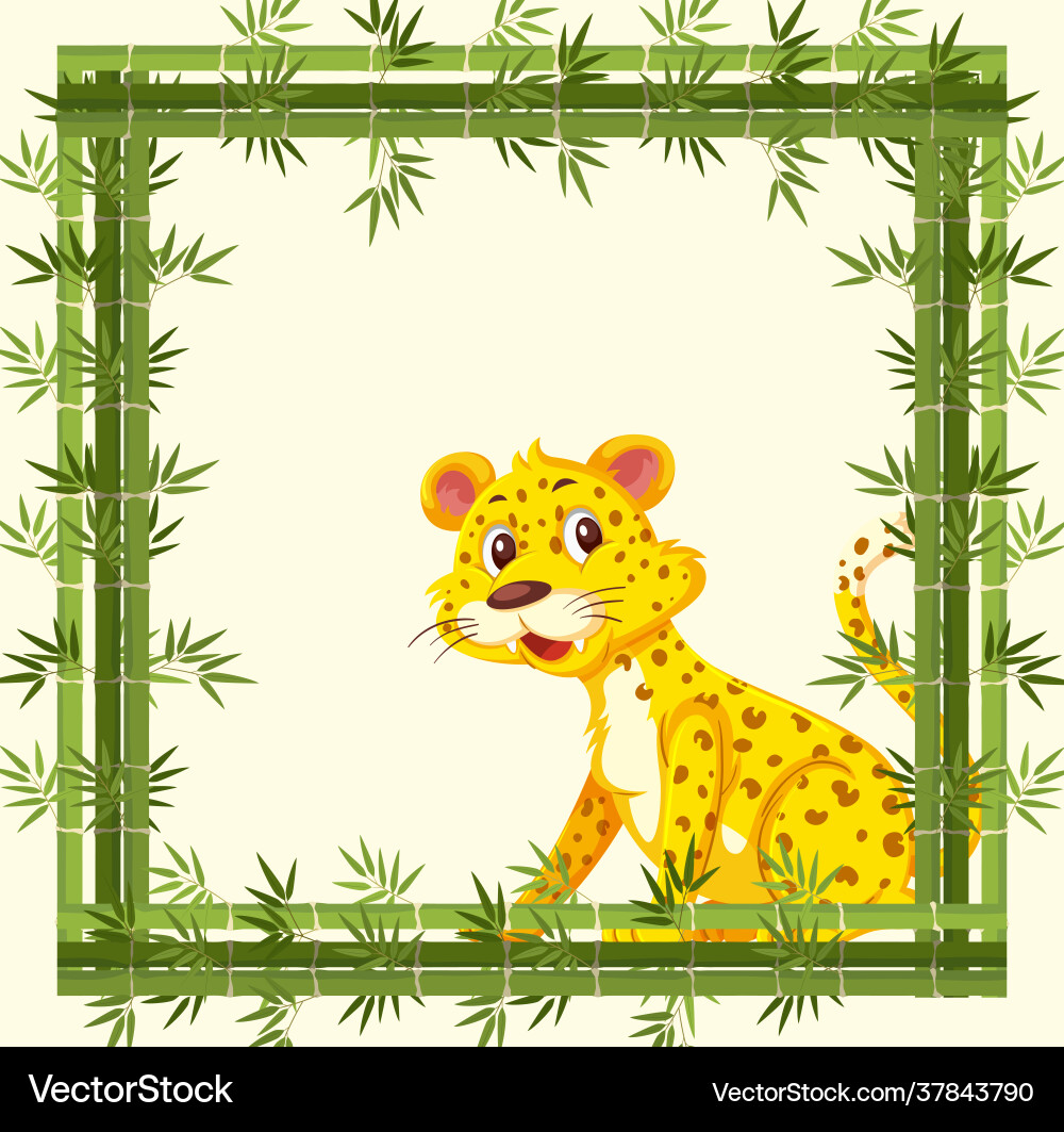 Empty banner with bamboo frame and leopard Vector Image