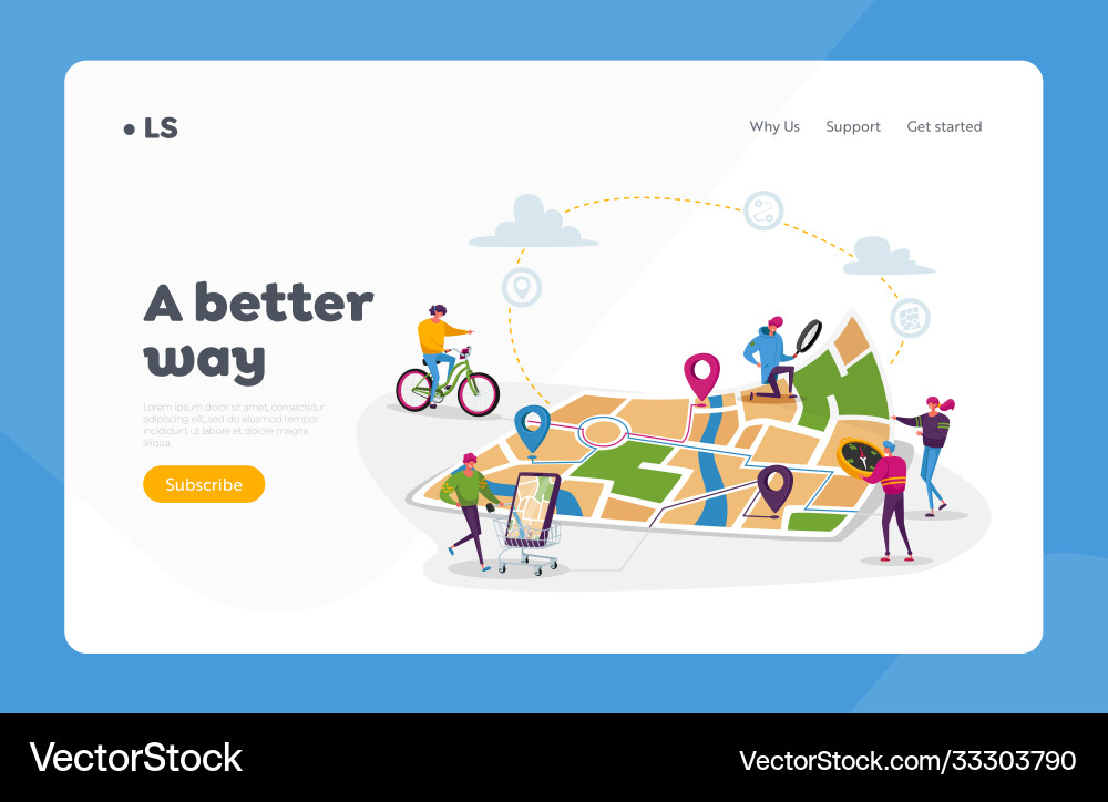 Gps navigation landing page template tiny Gps navigation landing page template tiny vector image