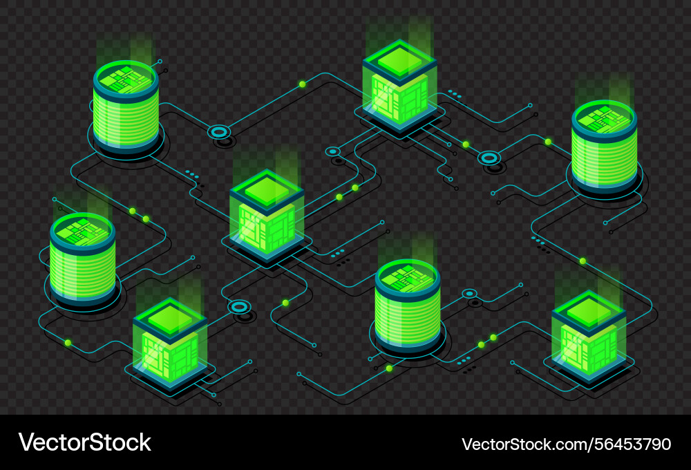 Isometric concept of big data processing server Isometric concept of big data processing server vector image