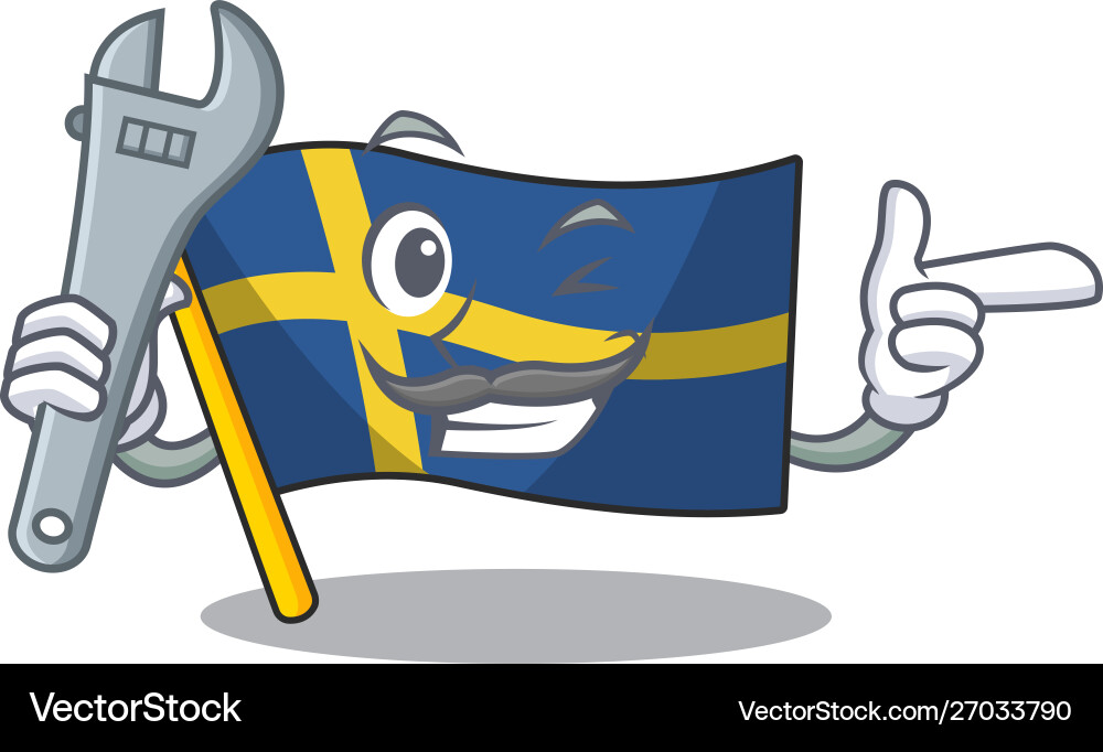 Mechanic swede flags flutter on character pole Mechanic swede flags flutter on character pole vector image