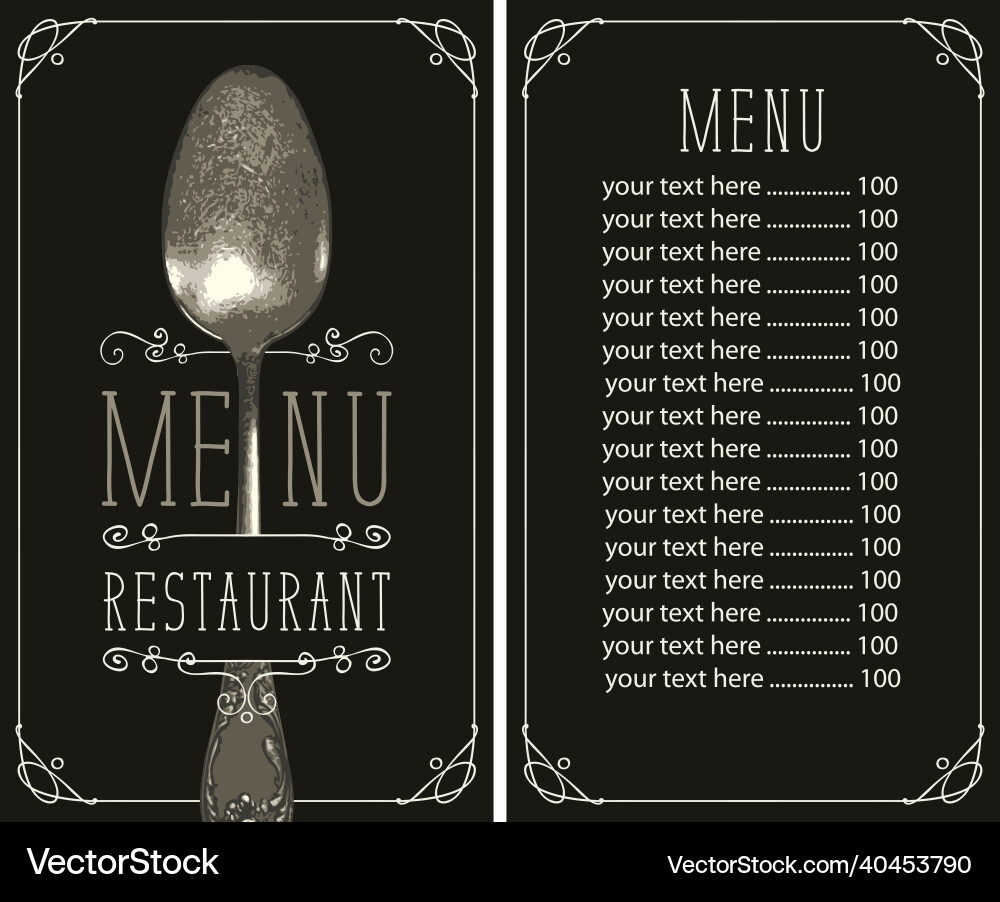 Menu with price list and realistic spoon Menu with price list and realistic spoon vector image