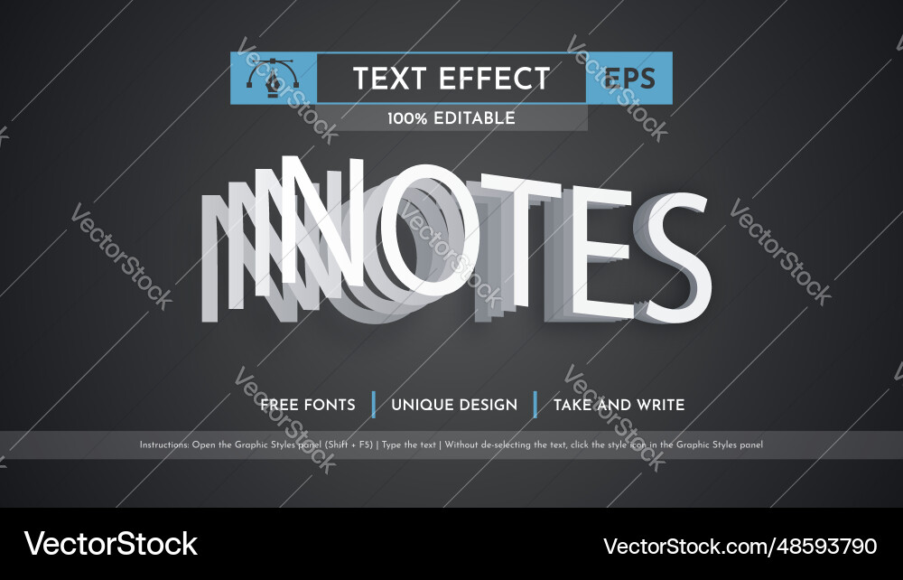 Notes - editable text effect font style vector image