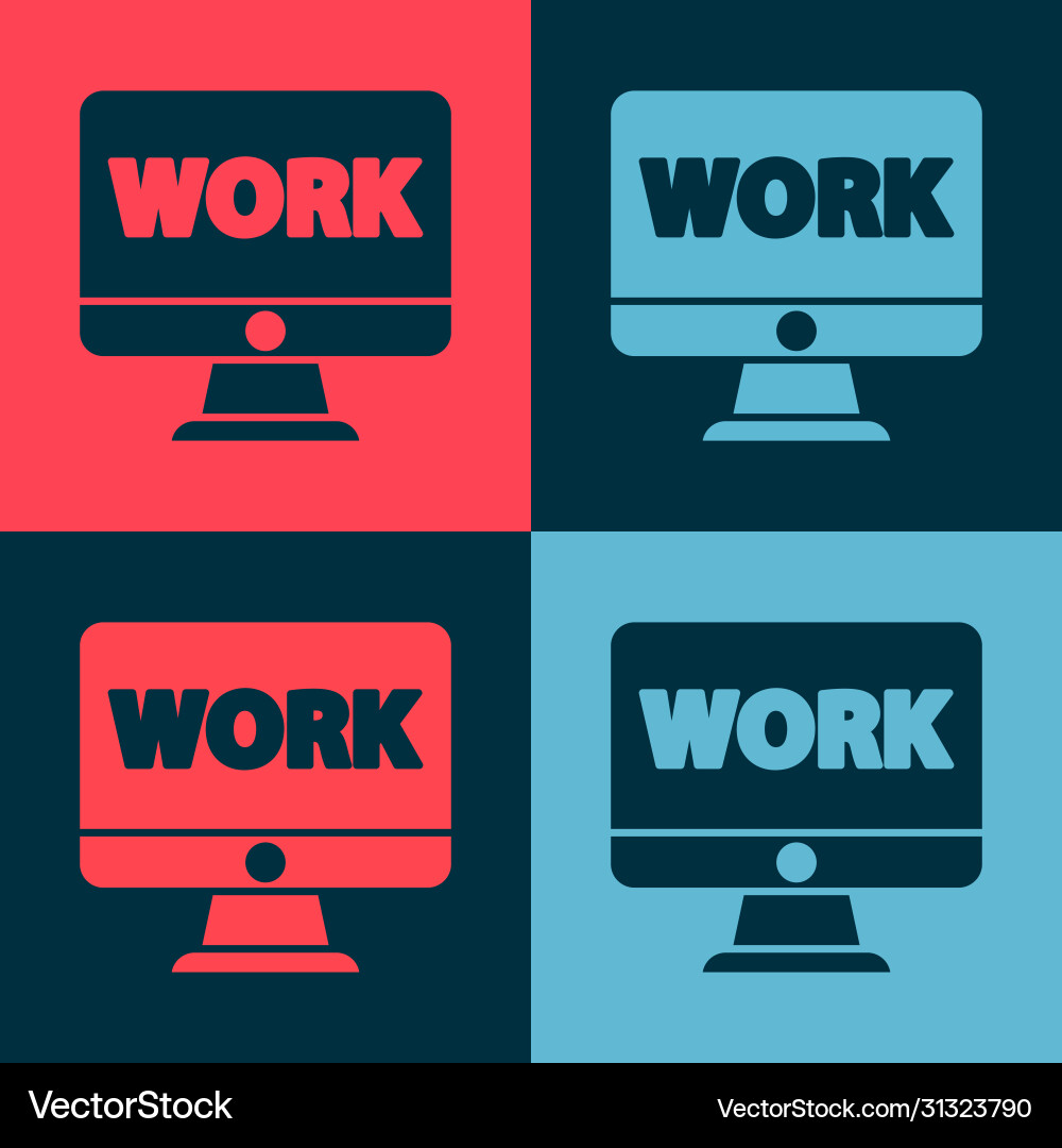 Pop art computer monitor with text work icon vector image