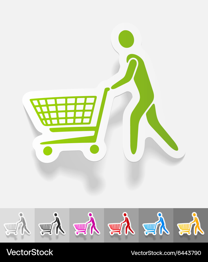 Realistic design element man with trolley vector image