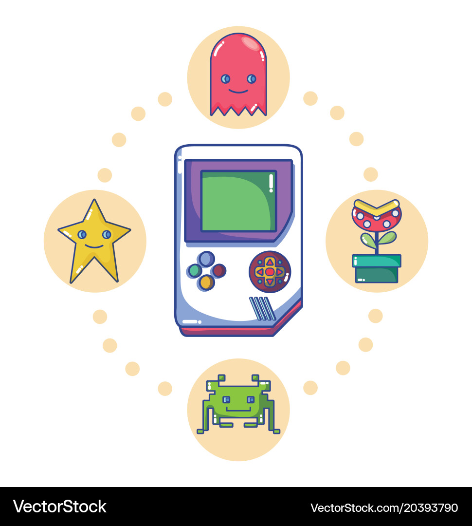 Retro videogame console with characters vector image