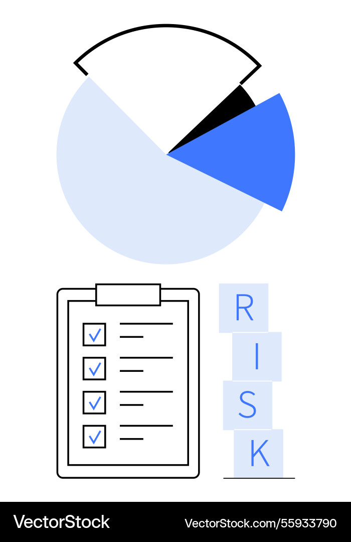 Risk assessment elements with pie chart checklist Risk assessment elements with pie chart checklist vector image