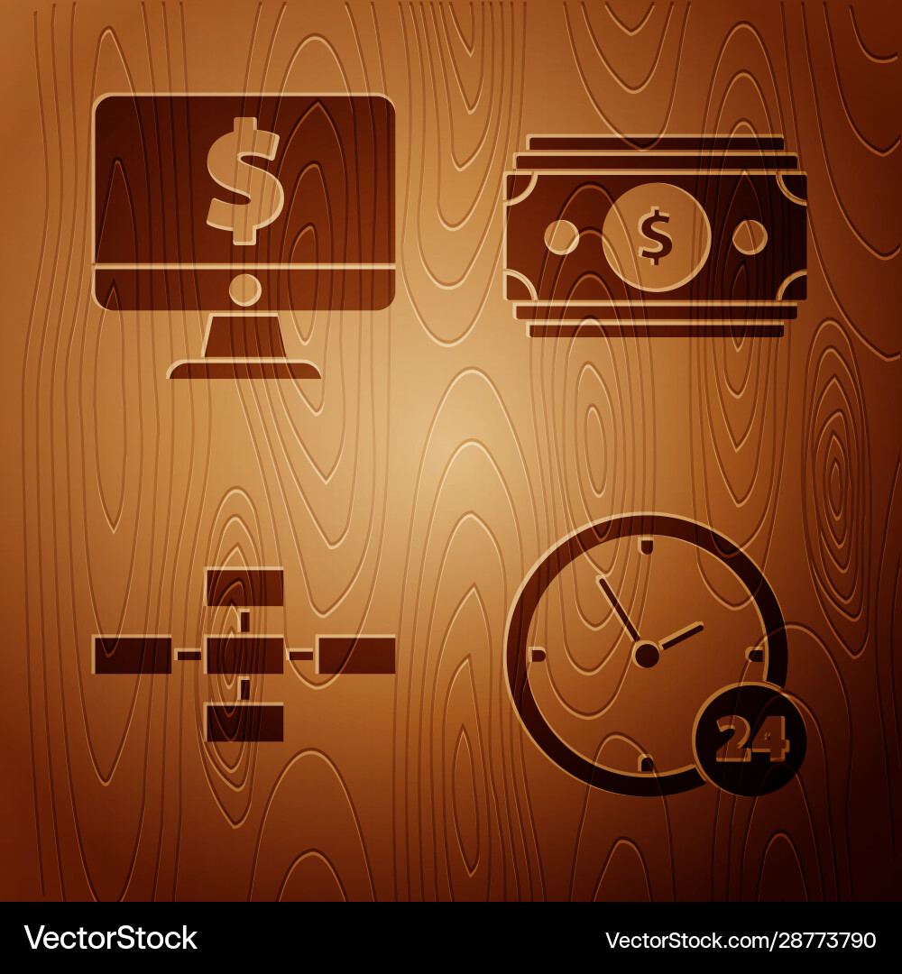Set clock 24 hours computer monitor with dollar vector image