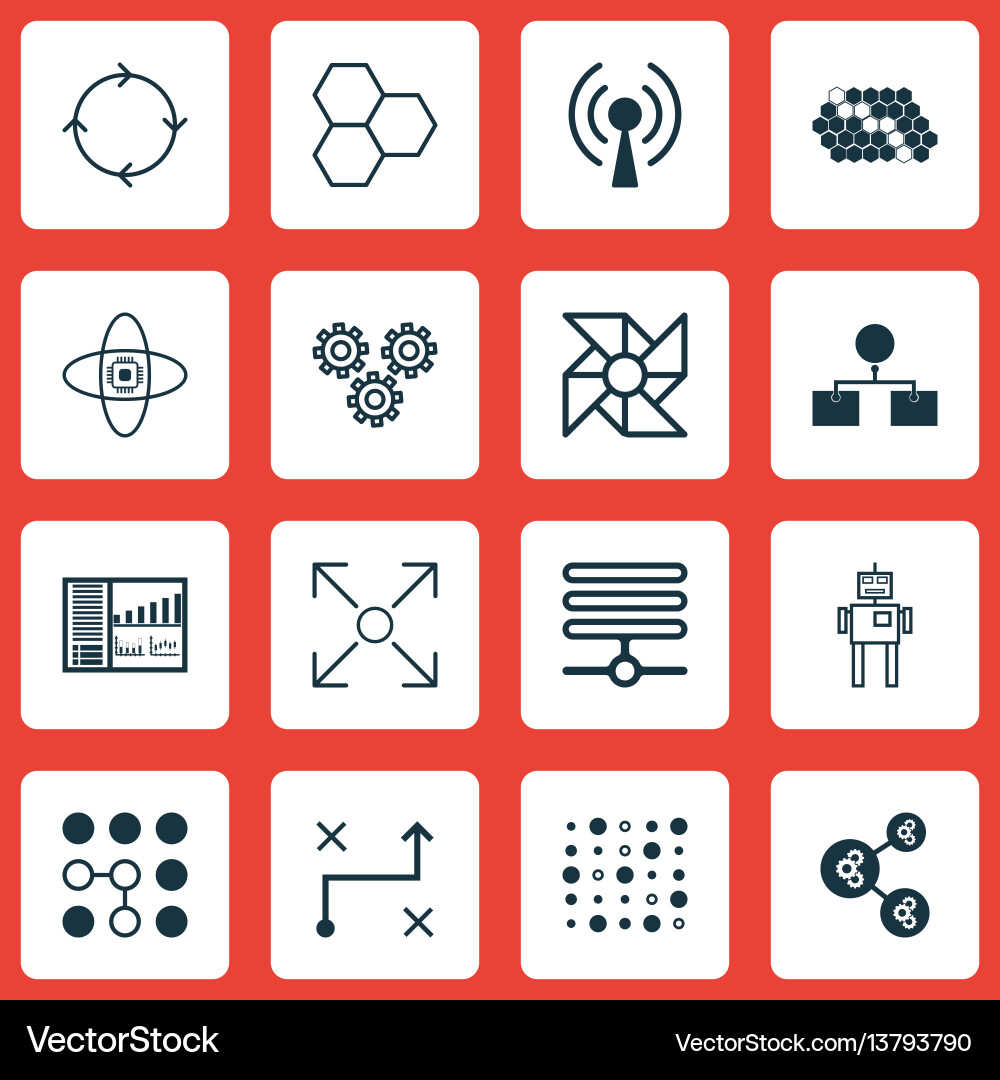 Set von 16 Robotik-Icons mit Steuerung Set von 16 Robotik-Icons mit Steuerung vektorbild