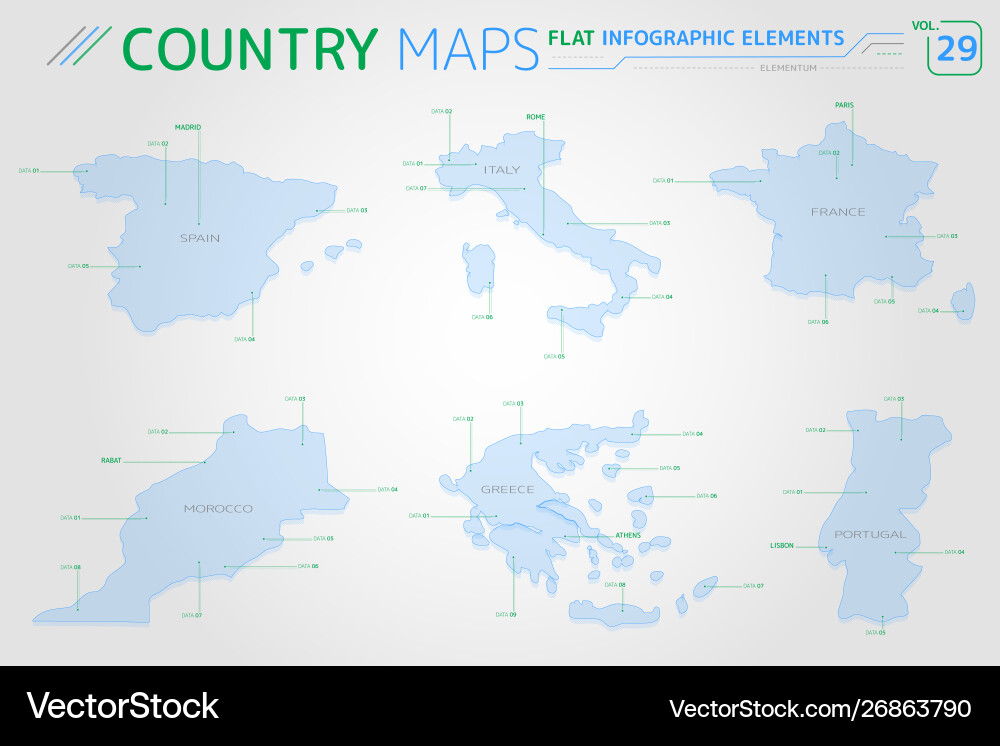 Spain morocco france portugal italy and greece Spain morocco france portugal italy and greece vector image