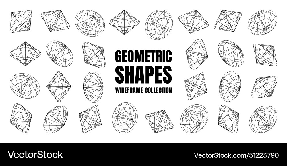 Wireframe lined shapes perspective mesh 3d grid Wireframe lined shapes perspective mesh 3d grid vector image