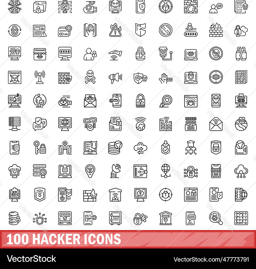 100 hacker icons set outline style 100 hacker icons set outline style vector image
