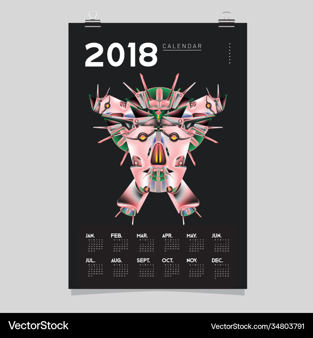 2018 calendar design template 3d realistic robot 2018 calendar design template 3d realistic robot vector image