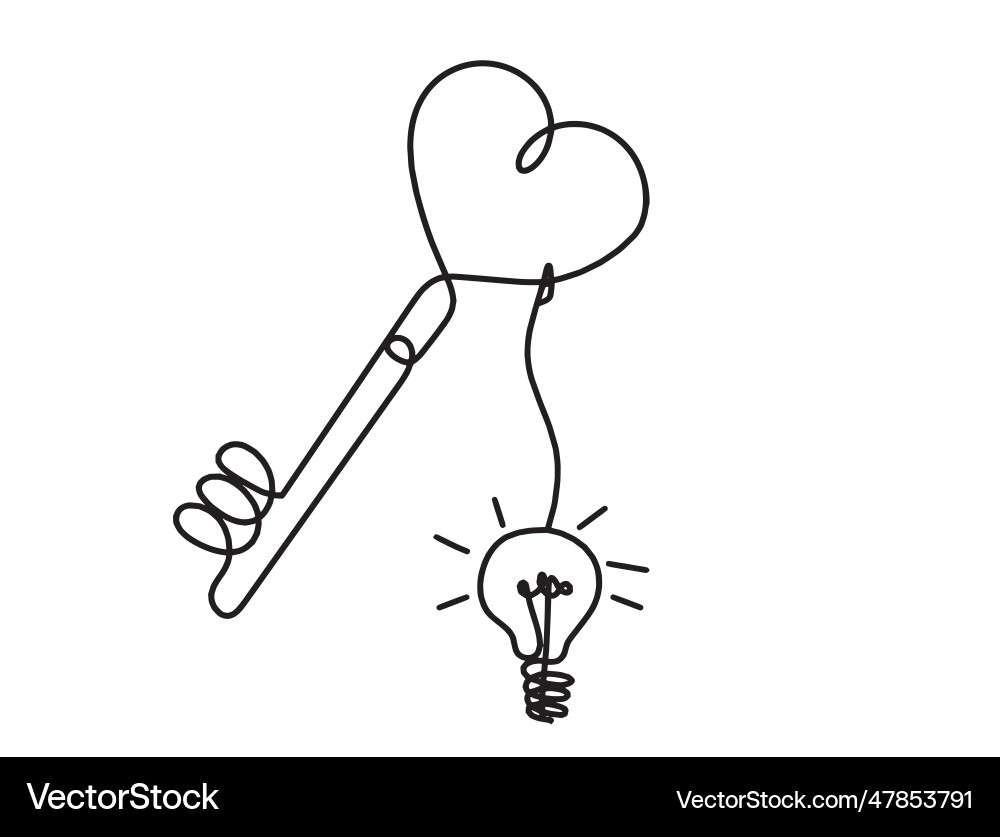 Abstract heart-key with light bulb as continuous Abstract heart-key with light bulb as continuous vector image