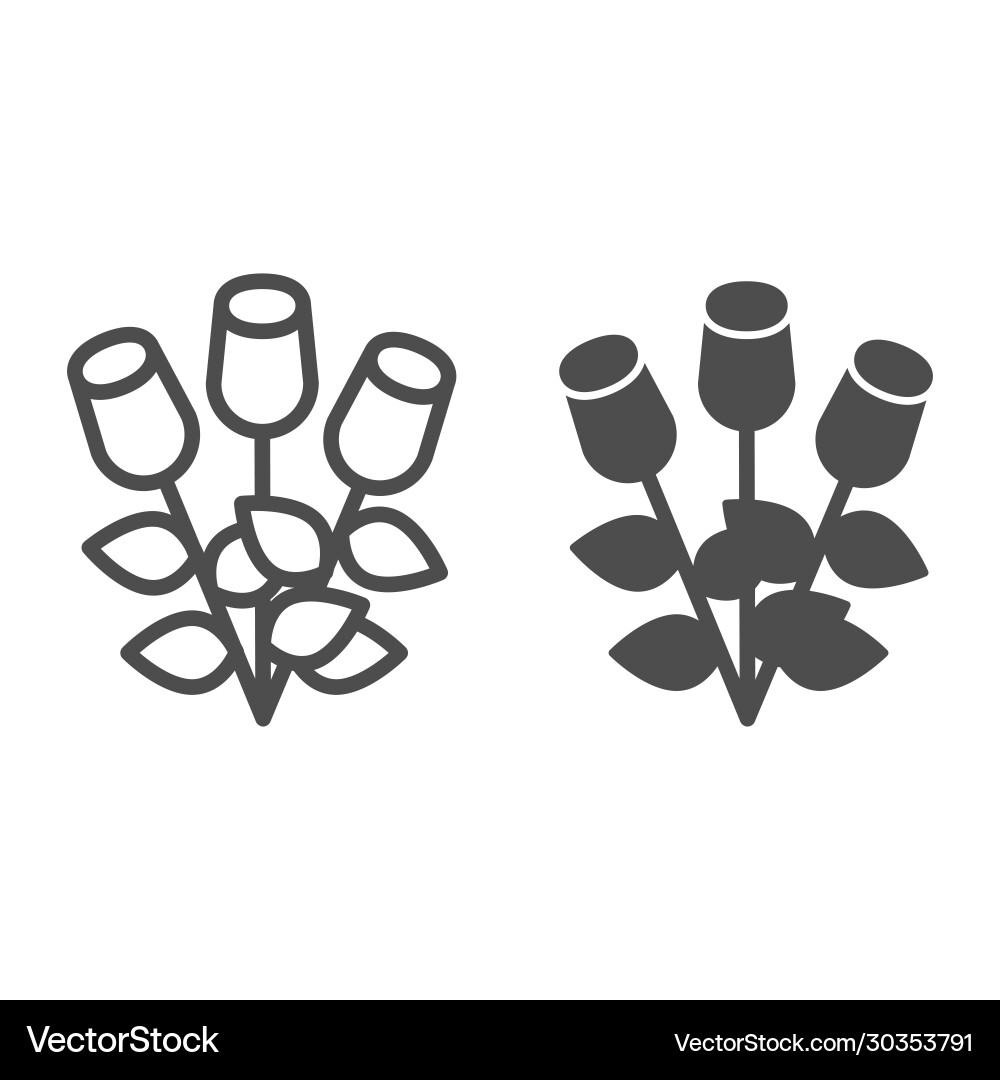 Bouquet roses line and solid icon three Bouquet roses line and solid icon three vector image
