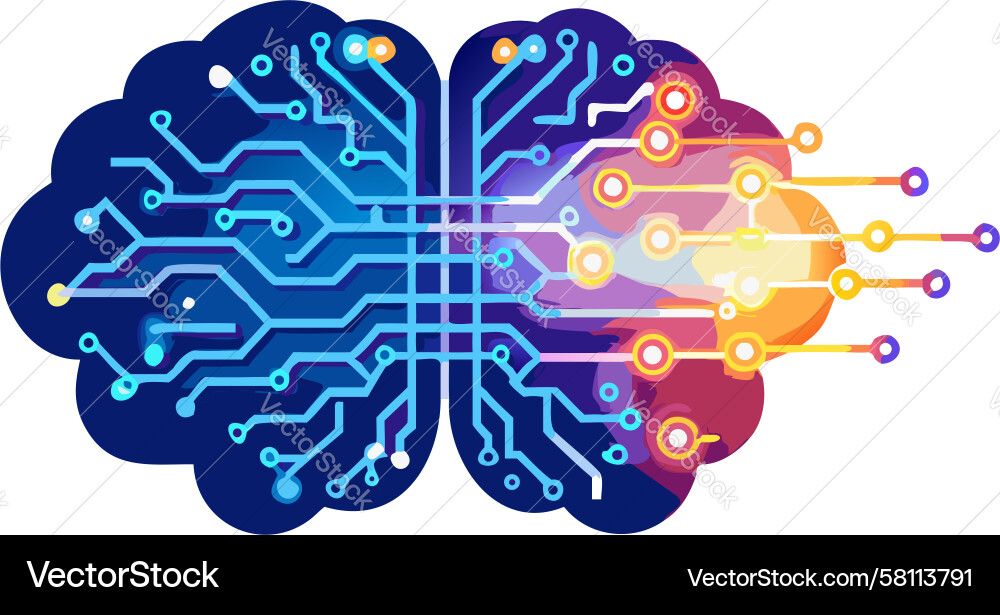 Digital Neural Network Brain Vector Image