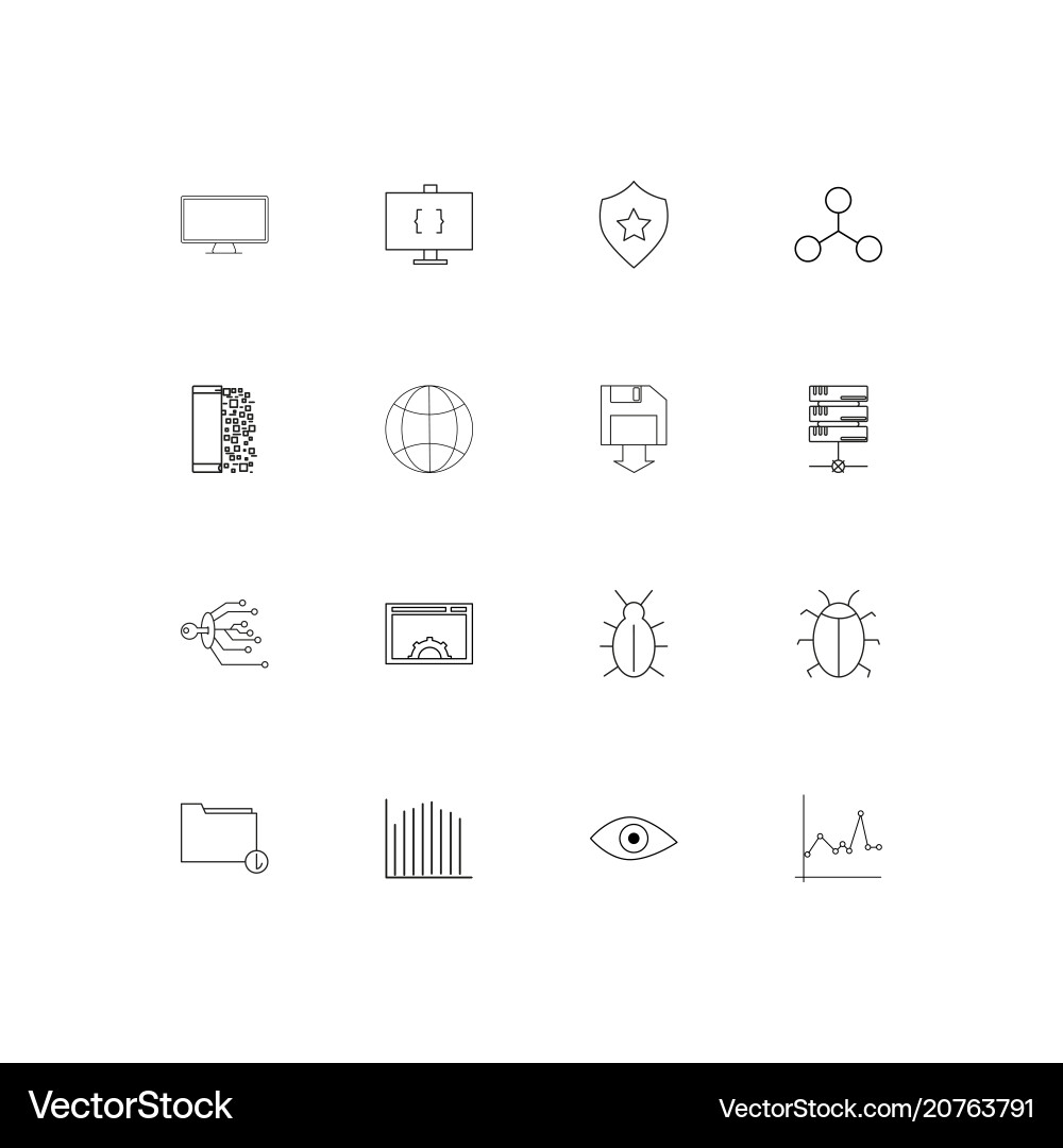 Internet security linear thin icons set outlined vector image