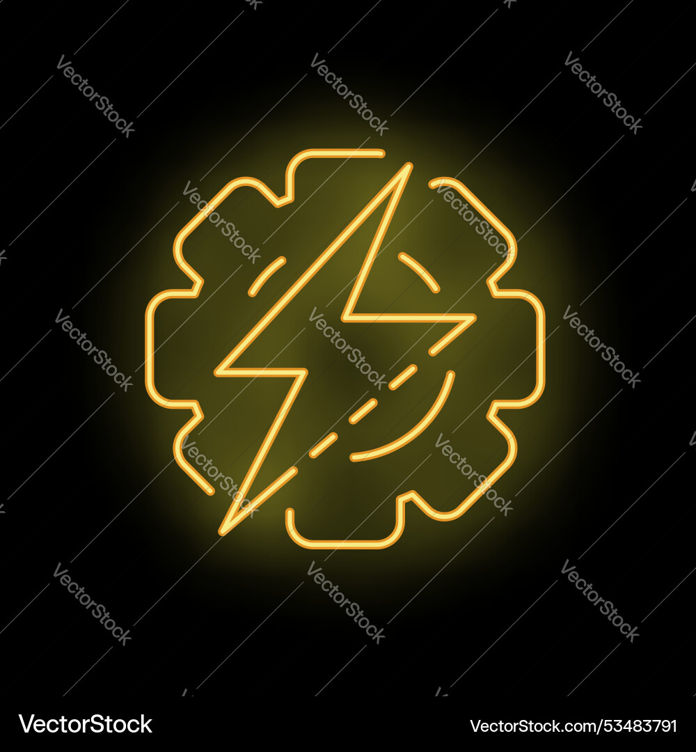 Neon gelbes Zahnrad mit Blitzbolzen Ikone Neon gelbes Zahnrad mit Blitzbolzen Ikone vektorbild