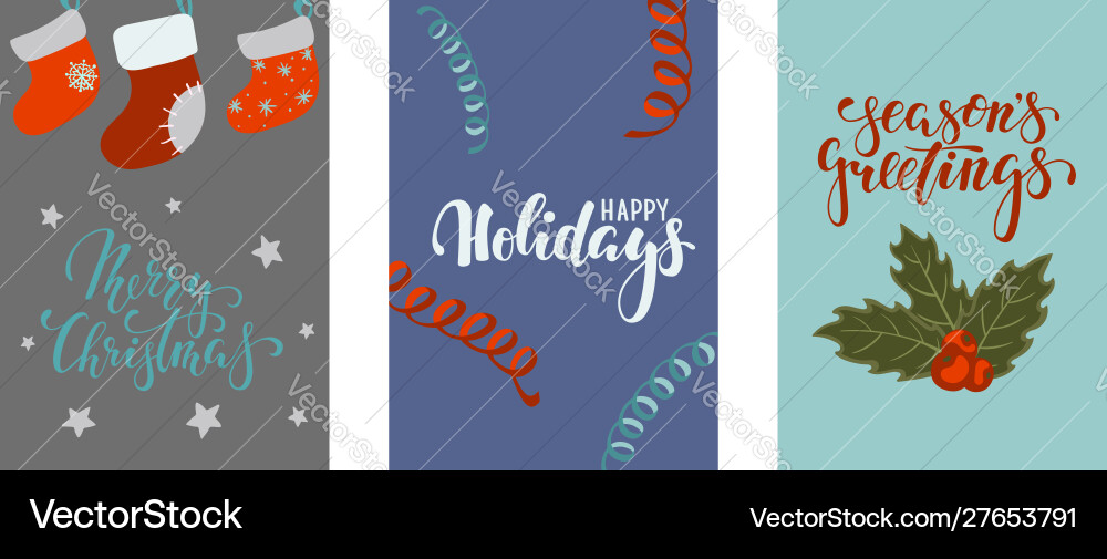 Set christmas and happy new year greeting cards Set christmas and happy new year greeting cards vector image