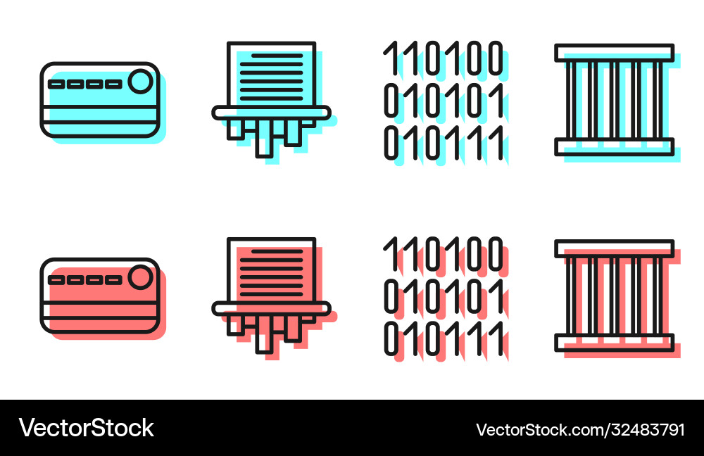 Set line binary code credit card paper shredder Set line binary code credit card paper shredder vector image