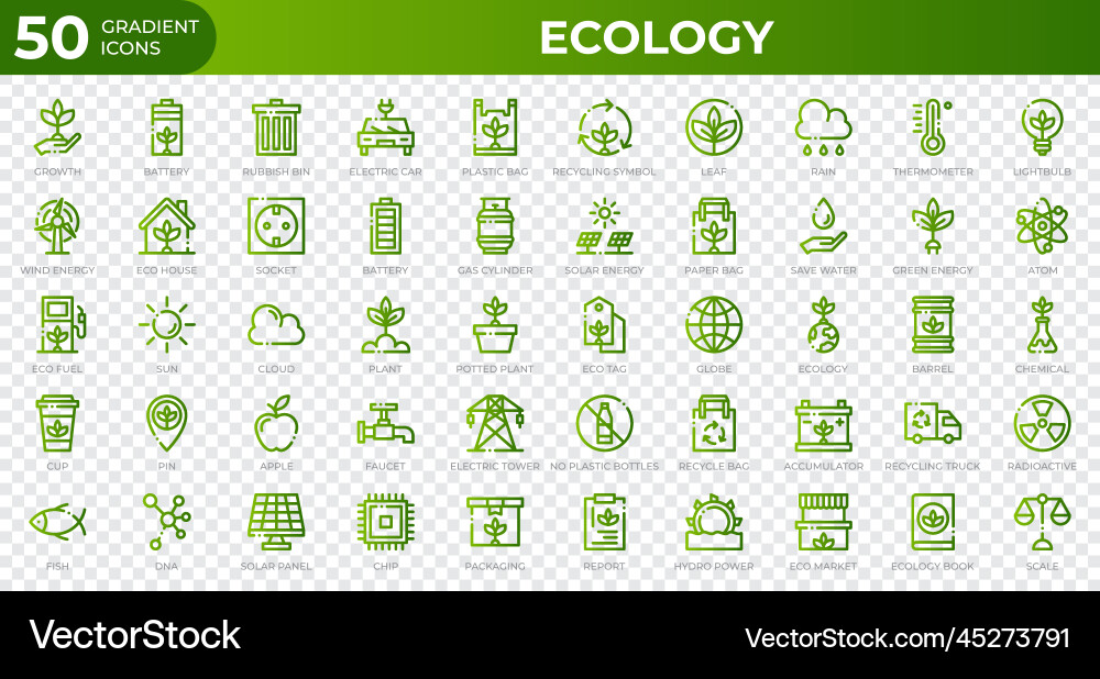 Set of 50 ecology web icons in gradient style Set of 50 ecology web icons in gradient style vector image