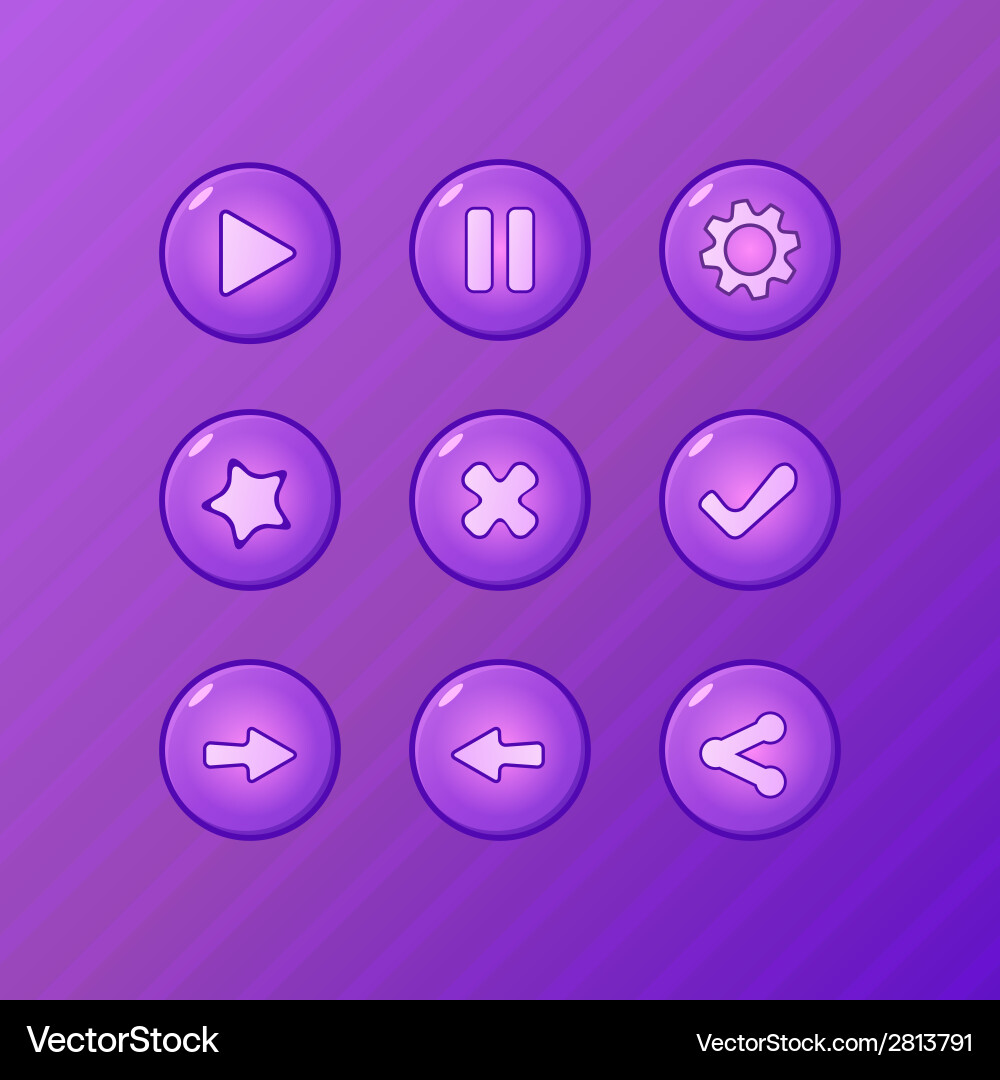 Set of game ui elements - violet play pause vector image