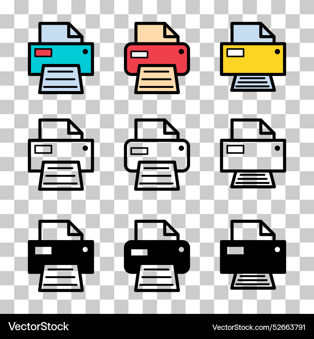 Set of printer document web icon printout machine Set of printer document web icon printout machine vector image