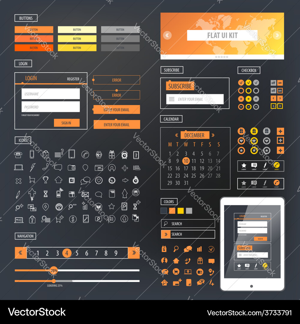 Ui kit responsive web design icons template mockup Vector Image