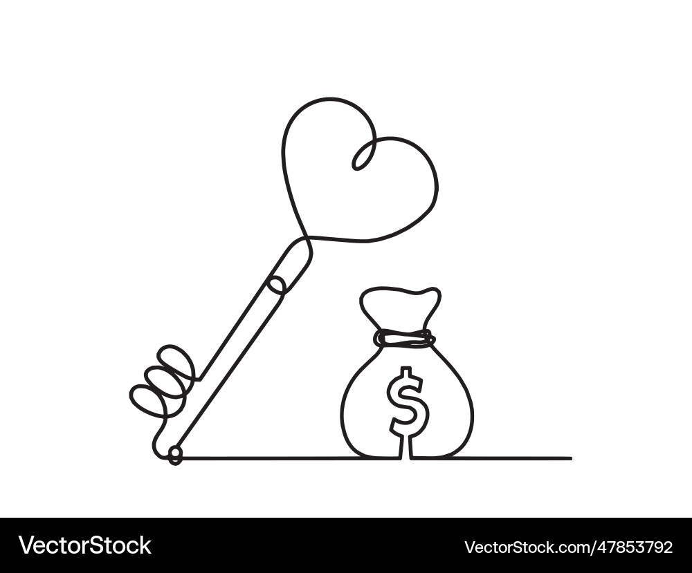 Abstract heart-key with dollar as continuous line Abstract heart-key with dollar as continuous line vector image