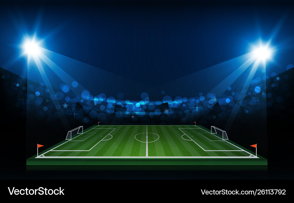 Football arena field with bright stadium lights Football arena field with bright stadium lights vector image