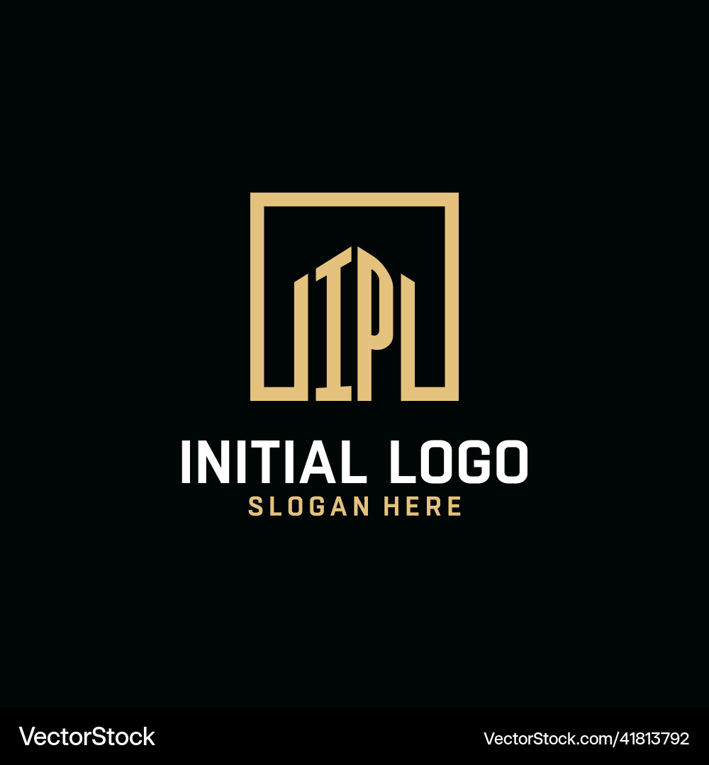 Ip initial monogram logo design with square shape Vector Image